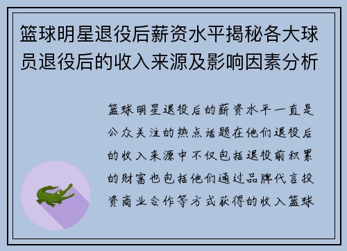 篮球明星退役后薪资水平揭秘各大球员退役后的收入来源及影响因素分析